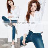 Women's Basic Design Cotton Long Sleeve Boy-Friend Style Shirt Blouse Solid White