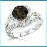 Fashion White Gold Smoky Topaz Gemstone Diamond Split Shank Circle Ring thumbnail-1