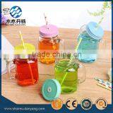 400ml Square Clear Glass Drinking Bottle With Handle and Straw