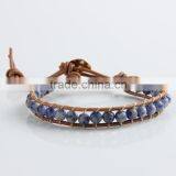 Newest Popular White &blue Stone Leather Bracelet Woven Lap 6 mm Wear Bracelet All Hand Needle for Women Chain Bracelet thumbnail-2