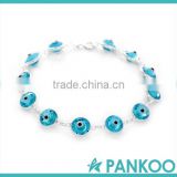 Turkish Crystal Blue Evil Eye Bracelet 8mm Beads 925 Sterling Silver Woman