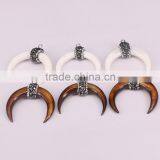 Charm Natural White / Brown Shell Druzy Pendant, Pave Crystal Double Horn Pendant thumbnail-4