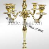 Fashion Wedding Gold Candelabra Centerpiece And 3 Arms Gold Candelabra With Gold Bowl thumbnail-5