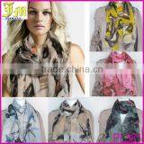 New Fashion Elegent Womens Begonia Flower Scarf Ink Style Long Cotton Neck Shawl Stole Wrap thumbnail-1
