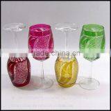 French Pink Hand Cut Red Wine Glass With Red Stem thumbnail-2