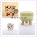 Skidproof Cheap Delicate Refined Colorful Small Cloth Stool Chair With 3 Carbonized Wood Legs for Living Room thumbnail-3