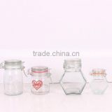transparent airtight glass storage jar with metal clip
