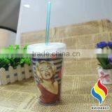 Double Wall Plastic Cup With Straw thumbnail-1