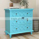 Chest Of Drawers 3 Drawer With Carving Front Side Color Tosca thumbnail-1