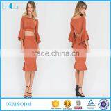 Ladies Designer Skirt Suits off Shoulder Flared Sleeve Crop Top and Tight Fishtail Skirt thumbnail-1