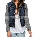 2017 New Design Sample Wholesale China Guangzhou Denim Facotry Winter Jean Women Long Sleeves Hooded Bomber Jacket for Ladies thumbnail-2