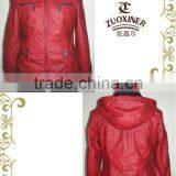 Hooded Red PU Jacket With Zip Detail for Woman,faux Leather Clothing thumbnail-1