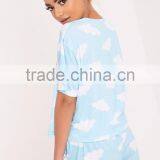 Custom Design Digital Print Women Funny PJ Set Logo Print Short Pyjama Set 100% Polyester Pajama Set thumbnail-2