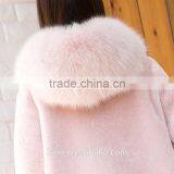 Winter Women's Long Natural Real Wool Sheep Shearling Coat Plus Size Jacket With Hood Genuine Fox Fur Pockets thumbnail-6