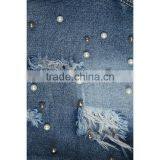 China Apparel Factory Elastic Ribbon Waistband Kids Printed Shorts Jeans With Hole thumbnail-6