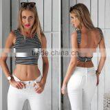 Custom Fashion Double Mini Stripe Curve Hem Tank Tops For Wholesale 2017 thumbnail-2