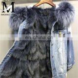 2017 Fashionable Women Winter Real Fox Fur Lined Denim Parka Real Fur Jacket Raccoon thumbnail-5