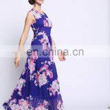 3084# Long Floral Flowers Printed Bohemian Fashion Dress Plus Size Boho Beach Silk Chiffon Maxi Dresses thumbnail-3