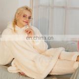 Explosion fashion womens  long sleeve hooded flannel pajama
