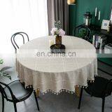 Nordic Embroidery Grid Cotton and Linen Tassel Lace Round Table Cloth Party Table Cloth Waterproof Table Cloth thumbnail-3