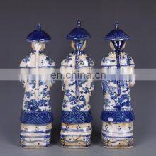 Vintage Antique Style Set of 3 Blue and White Emperors Ceramic Figurines Sculptures thumbnail-3