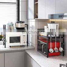 Extendable Heavy Duty Metal Pantry Shelf Space Riser Stand Storage Organizer Adjustable Microwave Oven Rack for Kitchen Counter thumbnail-2