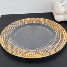 Wholesale Reusable 13 Inch Clear Acrylic Gold Beaded Charger Plates For Wedding Dinner thumbnail-1
