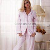 autumn women cotton pajama sets pink and white color stripped European and American style brief top quality pyjamas