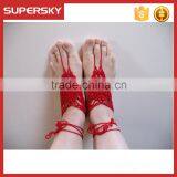 V-978 New Design Beach Wedding Barefoot Sandals Cotton Crochet Anklets With Toe Ring Ankle Bracelet Indian Foot Jewelry thumbnail-2