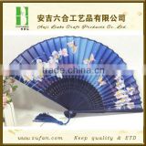 deep blue decorative silk bamboo fan with flowers,Chinese carved fans,Japanese fan
