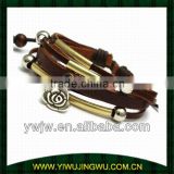 Women's Flower Charm Leather Straps Pave Link Bracelet(JW-G2600)
