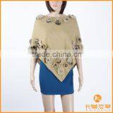 Ladies wool knitting cape with rabbit small flowers,KZ150018