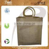 Six Bottle Jute Wine Bag With Wooden Apple Shape Cane Handle thumbnail-1