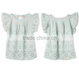 Latest Fancy Pretty Broderie Anglaise Blue Cotton Girls Top With Frilled Sleeves Kids Childerens Boutique Clothing HSd5108 thumbnail-1