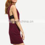 2016 Ladies Summer Sexy Mini Dresses Women Plain Dark Purple Sleeveless V Neck Hollow Out Short Dress thumbnail-2