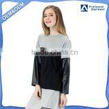 Splice Round Neck Black Guangzhou Custom Women Jersey Longsleeve Tshirt T-shirt Cotton for Ladies Blank Factory thumbnail-1