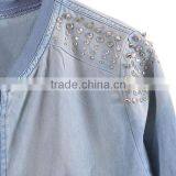 Jacket Women Winter Wear 2016 Latest Ladies Design Custom100%cotton Beaded Denim Jacket thumbnail-3