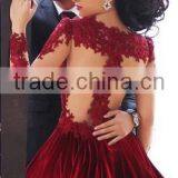 New Style High Neck Knee Length Long Sleeve Red Cocktail Dresses thumbnail-2