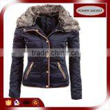 2016 Ladies Navy Padded Coat With Adjustable Fur Collar