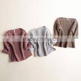 Wholesale 2017 New Fashion Spring Autumn Girls Slash Neck Knitting Solid Gray Brown Pure Sweaters thumbnail-4