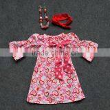 Baby Valentine's Day Infant Girl Dresses Cottom Loving Heart Chevron Dress Kids Clothes With Matching Necklace and Headband Set thumbnail-1