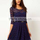 Skater Dress In Lace With 3/4 Sleeve thumbnail-1