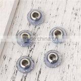 Lampwork Glass & Cubic Zirconia European Style Large Hole Charm Beads Round Blue Clear W/ Stainless Steel Silver Tone Core thumbnail-3