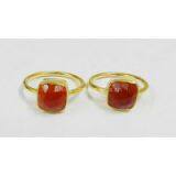 Red Onyx Bezel Setting 8*8mm Cushion Gold Plated Silver Ring thumbnail-1