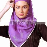 Beautiful Hijab Islamic Scarf Viscose Satin Square Scarves Woman Stylish Headcover Designs Scarves Women pom pom tassel hemline