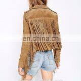 Asymmetric Zip Front With Fringing in Suede Biker Women Jacket thumbnail-3
