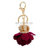 Rhinestone crown golden flower key chain for woman