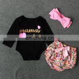 2019 New Baby Girl Mamas Mini Letter Print Romper & Floral Print pp Pants & Bow Headbands 3pcs Suits FREE SHIP thumbnail-4