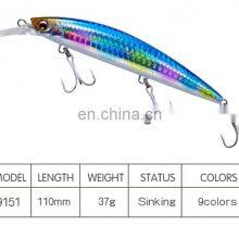 Amazon China Supplier 110mm 37g Wholesale Sinking Minnow Heavy Plastic Fishing Lure Long Cast Fishing Minnow thumbnail-5