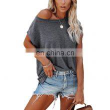 Manufacturers Wholesale Custom Women's Tops Sports and Leisure Solid Color Round Neck Raglan Short Sleeve T-shirt thumbnail-3
